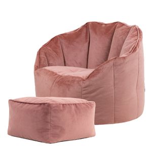 icon Sitzsack-Sessel Bean Bag Sirena mit Hocker, Rosa, Samt, Plüsch Xl Sitzsack Erwachsene mit Füllung Für Das Wohnzimmer, Groß Indoor Sitzsäcke - Hergestellt in Deutschland