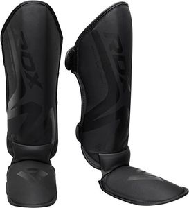 RDX Schienbeinschoner Kickboxen, NOIR Schienbeinschützer Thaiboxen Kampfsport Muay Thai MMA Spannschützer, Maya Hide Leder, Schienbeinschutz Polster Shin Guard Sparring Beinschutz Herren Damen Schwarz