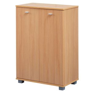 Design Schuhschrank NIMES modern Holz Buche 12 Paar Schuhe 4 Fächer 2 Türen, Schuhregal 60 x 90 x 35 cm platzsparend, Schuhkommode Flurschrank mit Ablage