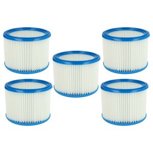 vhbw 5x Faltenfilter kompatibel mit Nilfisk Aero 31 INOX, 600, 440, 640, 800 A, 31-21 Inox PC, 400, 840 A Staubsauger - Patronenfilter, Blau Weiß