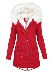 Damen Parkas Kunstpelz Mantel Trenchcoats Warm Taille Kordelzug Mantel Winter Jacke Rot,Größe XXL