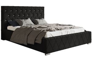 GRAINGOLD Schlafzimmerbett 180x200 cm Madryt - Bett mit Lattenrost und Bettkasten - Chesterfield bett - Schwarz