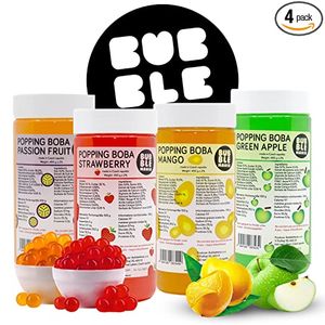 Popping Boba Fruchtperlen für Bubble Tea Mix | Erdbeere, Mango, Maracuja, Grüner Apfel– Packung mit 4 fruchtigen Sorten Tapioka Perlen von Bubble Mania - je 450 G