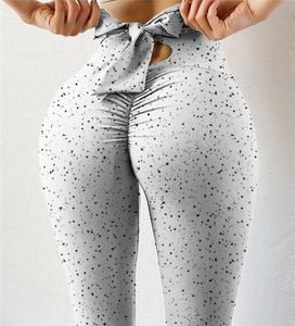 Damen Sporthose Anti-Cellulite Kompression Leggings Slim Fit Butt Lift Elasticated Trousers Jogginghose Yoga Push Up Hüfte Bowknot  Laufhose  WH XL