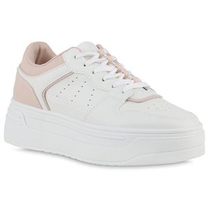 VAN HILL Damen Plateau Sneaker Zierperlen Keilabsatz Profil-Sohle Schuhe 840438, Farbe: Weiß Nude, Größe: 39