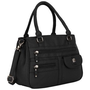 Damen Tasche Schultertasche Umhängetasche Crossover Bag Leder Optik Handtasche BLACK