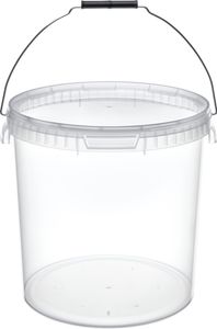 Garronda Eimer mit Deckel, 20 Liter, 100 Stück, für die Lagerung von Lebensmittel- und Chemischen Produkten Transparent GD-0072