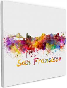 Wallario Premium Leinwandbild Städte als Aquarell - Skyline von San Francisco in Größe 50 x 50 cm