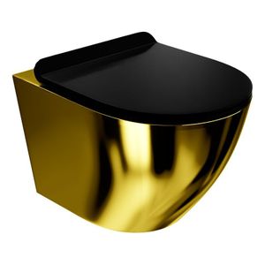LAVITA Wand-WC Sofi Slim Gold/Black | HŠnge Toilette | Toilettendeckel mit Absenkautomatik & Metallscharniere | Toiletten SpŸlrandlos HŠngend | Toilettenbecken | 365x490x395 cm | Schwarz/Gold