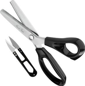 Handi Stitch Zackenschere Stoff mit Fadenschneider – 23cm Länge – Schneiderschere Stoffschere Profi – 3mm Klingen mit Schwarzen Griffen – Handi Stitch Zackenschere Stoff mit Fadenschneider – 23cm Länge – Schneiderschere Stoffschere Profi – 3mm Klingen mit Schwarzen Griffen –