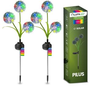 LUMILED 2x lampa solarna do ogrodu zewnętrznego, z kolcem naziemnym, kwiaty mniszka lekarskiego, mlecze, lampa solarna RGB IP44 akumulator 600 mAh, solarna lampa ogrodowa LED 68,5 cm ozdoby ogrodowe
