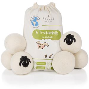 Öko Trocknerbälle für Wäschetrockner 6er Set - Natürlicher Weichspüler aus 100% Schaf-Wolle - Eco Dryer Balls Wäsche-Bälle für den Trockner