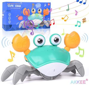 Krabbelnde Krabbe Baby Spielzeug, Baby Crawling Crab Musikspielzeug mit Lichter und Automatischer Vermeidung von Hindernissen, Geburtstag Geschenk für Mädchen Jungen