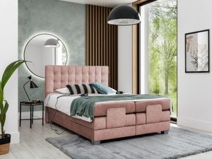 Bett Elektrisches Boxspringbett MARY mit Pocket-Matratze , Bonell-Matratze und Topper - H3 - Dopppelbett ( 200x200 cm , Rosa - Terra 61 )