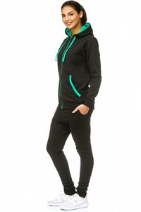 Damen| Jogginganzug | Trainingsanzug | Tracksuit | Uni Colour | Sportanzug | Fitness 704 Basics Baumwolle Schwarz-Mint L
