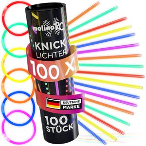 100x Knicklichter Party Set - Knicklichter Kinder  - Verbinder für Armringe + Figuren - Leuchtarmbänder - Leuchtstäbe - 6 TOLLE Farben - Glow Sticks