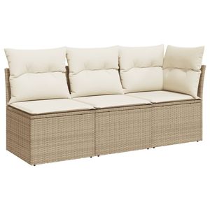 vidaXL Gartensofa mit Kissen 3-Sitzer Beige Poly Rattan