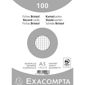 Exacompta 10208E 10x Exacompta, Karteikarten A5 kariert, 100 Stück eingeschweißt - Weiß