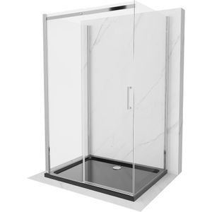Mexen Omega třídílný sprchový kout, rozsouvací 120 x 90 cm, průhledné, Chromovaná + vanička do sprchového kouta Flat - 825-120-0