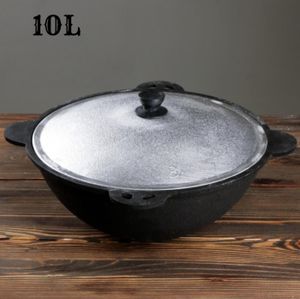 Gusseisen Kasan 10L rund NAMANGAN mit Deckel-Grillplatte Campingtopf Kazan WOK Kessel Camping BBQ Asia