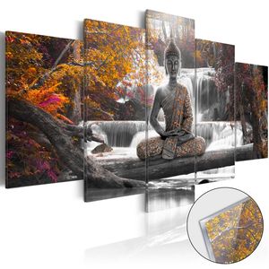 Obraz na akrylátovém skle - Podzimní Buddha 200x100cm  akrylátové sklo   moderní do ložnice a obýváku digitální UV tisk s vysokým rozlišením oranžová, bílá, hnědá, šedá UV stabilní barvy skleněné obrazy tištěné obrazy