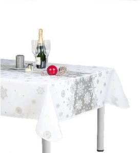 Srebrny obrus świąteczny - Świąteczny śnieg - Biały - 150x240cm |HomeFlair