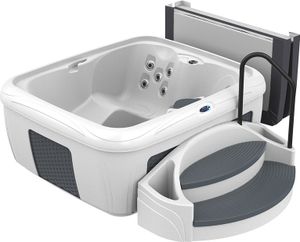 Interline Dream Maker SPA Outdoor Whirlpool Stonehenge EZL White Diamond/Grey Wicker incl. Suite Package (Trittstufe mit Pflanzgefäßen, Einstiegshilfe und Abdeckungslift)