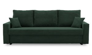 Couch AIKIDO 223x90 - mit schlaffunktion - Farben zur Auswahl - modernen Couch - mit Bettkasten - Moderner Cordstoff - Stoff POSO 014 Flaschengrün