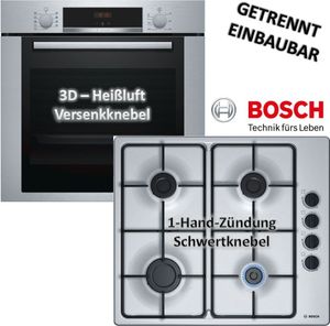 Bosch XXL-Einbaubackofen mit Gas-Kochfeld autark 60cm 3D-Heißluft Teleskopauszug