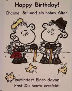 sheepworld - 50586 - Postkarte, Nr. 66, Geburtstag, Schaf, Happy Birthday! Charme, Stil und ein hohes Alter - zumindest eines davon hast Du heute erreicht., Pappe