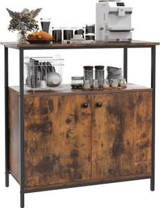 KOMFOTTEU Kuchynská skrinka Sideboard, bočná skrinka s 2 dvierkami, otvorená priehradka, bufetová skrinka v industriálnom štýle z kovového rámu, úložná skrinka