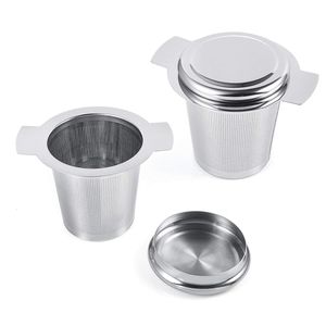 2 Stück Teesieb Tasse aus Edelstahl mit Doppel-Griff und Deckel für Loseblatt Grain Tee-Schalen Tassen und Töpfe