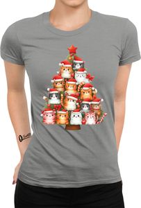 Katze Weihnachtsbaum - Weihnachten Nikolaus Weihnachtsgeschenk Damen T-Shirt, Heather Grau, S