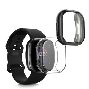 kwmobile 2x Hülle kompatibel mit Fitbit Versa 4 / Sense 2 - Silikon Fullbody Cover Case Schutzhülle Set Schwarz Transparent