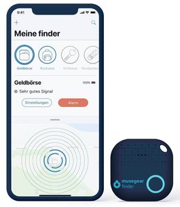 musegear® Schlüsselfinder mit Bluetooth App aus Deutschland I Maximaler Datenschutz | dunkelblau 1er Pack I GPS Ortung / Kopplung I Schlüssel finden