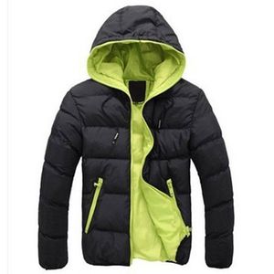 Männer Winter Baumwolljacke Mit Kapuze Puffermantel Warm Outwear Mantel Reißverschlusstaschen,Farbe: Grün,Größe:2XL