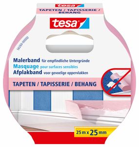 tesa malířská páska TAPETEN - Tenká maskovací páska pro přesné maskování - vhodná pro citlivé povrchy v interiéru - 25 m x 25 mm