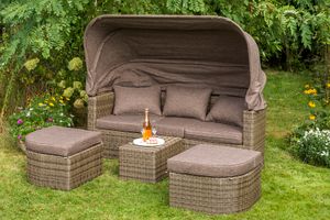 MERXX Liegeinsel RENNES, Metall + Polyrattan natur, mit Polstern und Verdeck