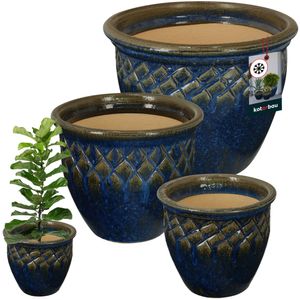 KOTARBAU® Keramik Blumentopf 3er Set Höhe 21/26/30 cm Blumenübertopf Dunkelblau - Grün Keramik glasiert & frostsicher Sukkulenten Topf Keramik Übertopf Orchideen Kakteen Topf Flower Pots Übertopf Set