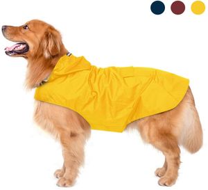 Hunderegenmantel mit Kapuze & Kragenloch & sicheren reflektierenden Streifen, ultraleichte atmungsaktive 100% wasserdichte Regenjacke mittelgroße Hunde-4XL Gelb