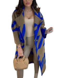 Damen Mantel Herbst Winter Lang Jacke Warm Parka Mode Langarm Trenchcoats mit Knopf Farbe der blauen Karte,Größe XL