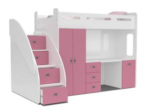 MEBLITO Kinderbett Bonini Plus Etagenbett Hochbett mit Schreibtisch 80x200 Rosa