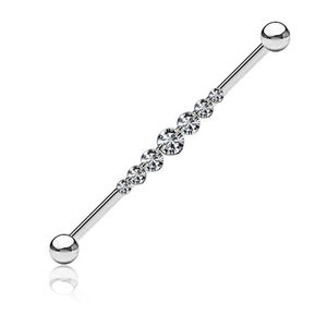 viva-adorno Industrial Piercing Scaffold Kristall Ohr Piercing Barbell Zirkonia Reihe Z581, silber