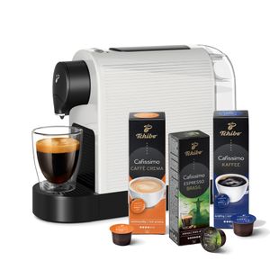 Tchibo Cafissimo „Pure plus“ Kaffeemaschine Kapselmaschine inkl. 30 Kapseln für Caffè Crema, Espresso und Kaffee, 0,8l, 1250 Watt, Weiß