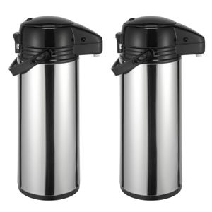 2er Set Thermoskanne Kaffeekanne Edelstahl 1,9 Liter Isolierkanne Teekanne Thermo Kaffee Tee Kanne Airpot Pumpkanne Getränkespender