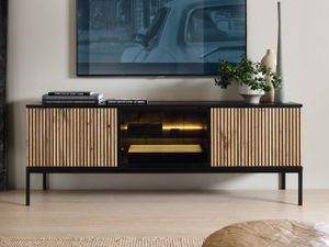 GrainGold TV-Schrank Deo - RTV-Schrank, RTV-Tisch, Lowboard, Wohnwand Modern, LED-Beleuchtung - TV-Schrank Graphit, Eiche Wotan