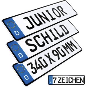 1x Kennzeichen D-Kennzeichen Junior Bobby Car Kettcar Wunschtext FUN Schild Funschild
