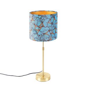 QAZQA - Klassisch I Antik Tischlampe Gold I Messing I Messing mit Veloursschirm Schmetterlinge 25 cm - Parte I Wohnzimmer I Schlafzimmer I Nachttischleuchte - Textil Zylinder I Länglich I Rund - LED g