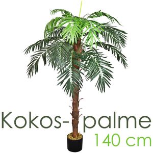 Künstliche Palme groß Kunstpalme Kunstpflanze Palme künstlich wie echt Plastikpflanze Balkon Kokospalme Königspalme Deko 140 cm hoch Decovego