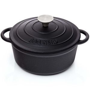 BBQ-Nerd Bräter (rund) mit Deckel 2,5 L aus Gusseisen mit Emaille-Beschichtung - Bratentopf Kochtopf Gusseisentopf - ideal zum langsamen Garen